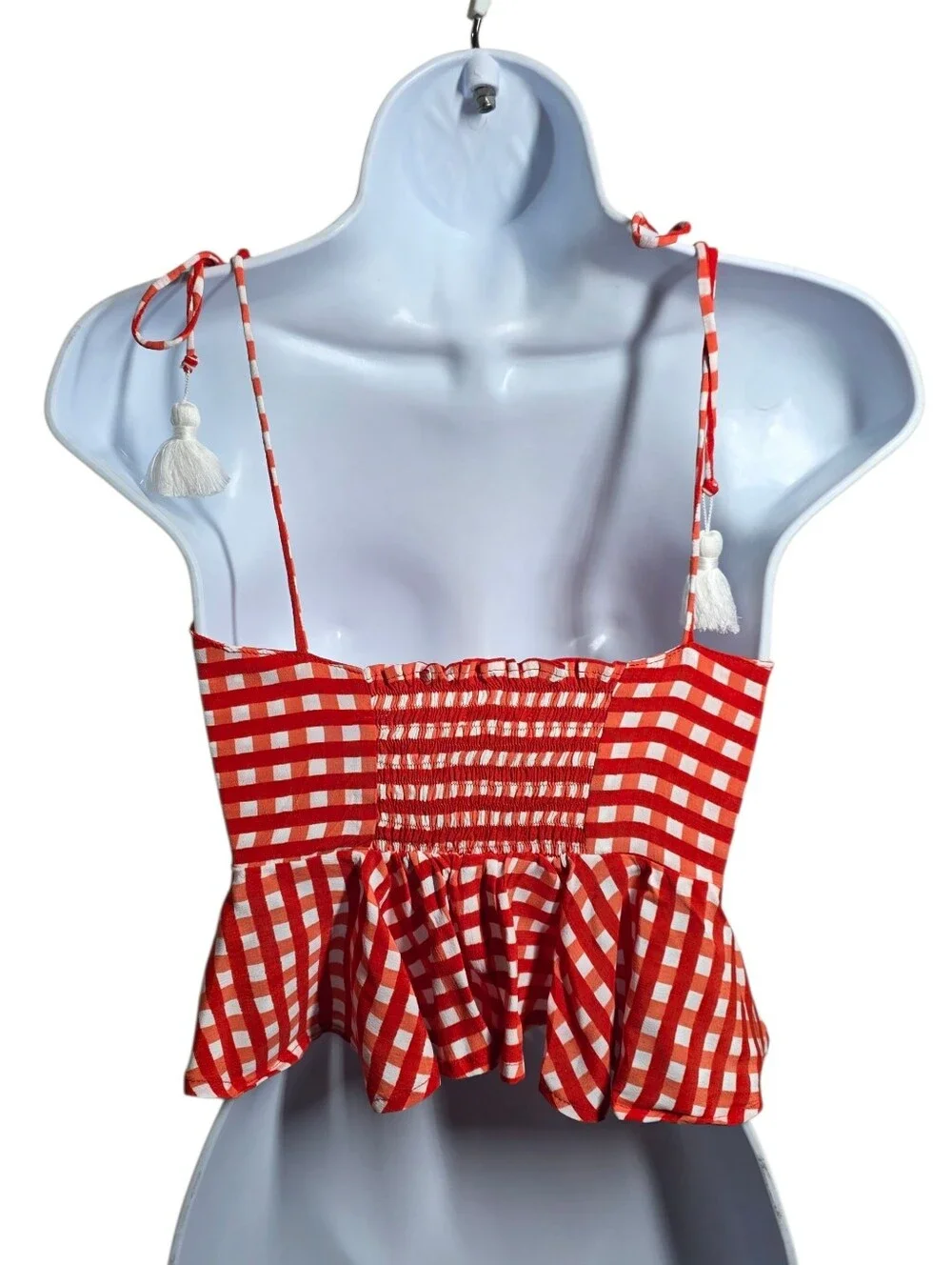 FAITHFULL THE BRAND Red plaid peplum camisole with front tie - Picture 4 of 16